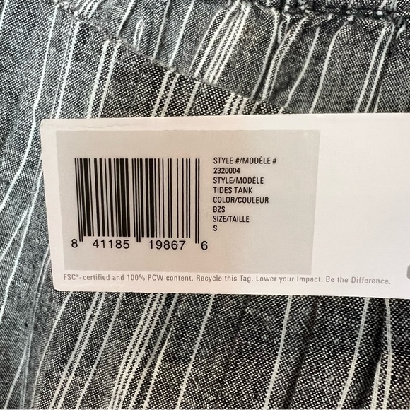 Outerknown Linen Tides Tank Grey White Stripe Small NWT Beach Vacation Coastal - Picture 4 of 5